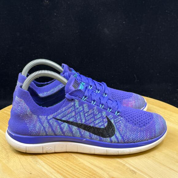 WOMENS 7.5 NIKE FREE 4.0 FLYKNIT RUNNING SHOES PURPLE BLUE WHITE 717076 501 - Picture 5 of 10